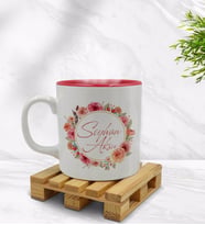 BK Gift Kişiye Özel Çiçek Tasarımlı İçi Kırmızı Renkli Kupa Bardak Model 12