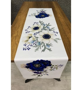 Mavi Gül Desenli Runner 40x140 Cm
