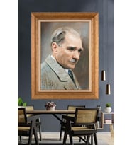 Altın Varaklı Çerçeveli Paspartulu Atatürk Tablo nh429 (Gold)