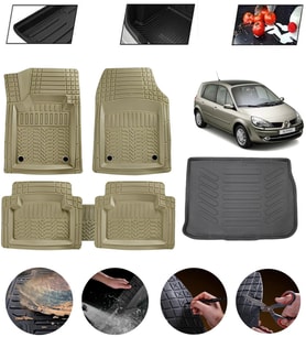 Renault Scenic II 2003-2009  Uyumlu Paspas Araca Özel Bagaj Havuzu MBS Bej