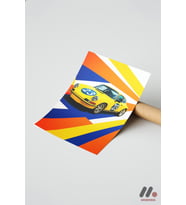 Sarı Yarış Coupe Pop Art, Çerçevesiz Yüksek Kalite Duvar Afişi - Oto Severlere Özel