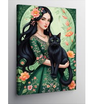 Kanvas Tablo Kedi Ve Kadın