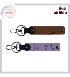 Kardeşe Özel Kalıcı Hatıra, Ayyıldız ve Türkiye İsim Ve Soyadı Yazılı x2 Anahtarlık, A Kahve-Mor