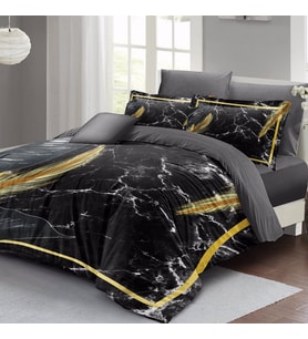 MonoHome Nevresim Takımı Çift Kişilik 3D Pamuk Saten Dark Marble (Siyah-Altın)