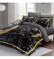 MonoHome Nevresim Takımı Çift Kişilik 3D Pamuk Saten Dark Marble (Siyah-Altın)