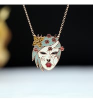 Sarı Taşlı Renkli Mineli Japon Maske Gümüş Kolye