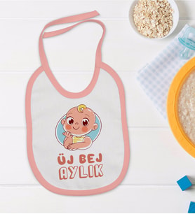 BK Kids Üj Bej Aylık Tasarımlı Pembe Bebek Mama Önlüğü-1