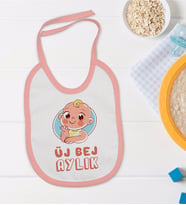 BK Kids Üj Bej Aylık Tasarımlı Pembe Bebek Mama Önlüğü-1