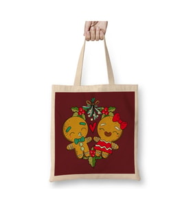 Mistletoe Gingerbread Christmas Kurabiye Adam Yılbaşı Beyaz Bez Çanta Uzun Saplı Alışveriş Çantası