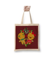 Mistletoe Gingerbread Christmas Kurabiye Adam Yılbaşı Beyaz Bez Çanta Uzun Saplı Alışveriş Çantası