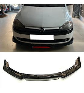 Opel Corsa C Gri Renkli Şeritli Dilli Ön Lip 4 Prç Parlak Siyah ABS