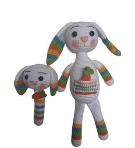 Şapşik Tavşan Uyku Arkadaşı ve Çıngırak Amigurumi Organik Oyuncak