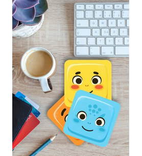 Sevimli Yüz İfadeleri Temalı Renkli Bardak Altlığı – 4’lü Set (9x9 cm)