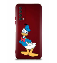 Huawei Y7A Soft Premier Kapak Donald Duck-D Tasarımlı Silikon Kılıf - Mürdüm (Şeffaf)
