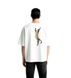 Erkek Oversize Tişört Yoga Meditasyon Kedi Baskılı Rahat Kesim Günlük Giyim Pamuk Modern Şık Zarif