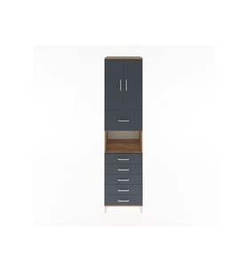 Hyperion Dolap 3 Raflı 6 Çekmeceli 2 Kapaklı 60x44x243 Çam-Antrasit