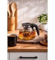5416 Isıya Dayanıklı 1100 Ml Süzgeçli Cam Demlik Çay-Bitki Çayı Demliği