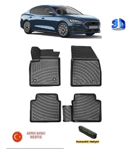 Rizline Ford Focus Sedan 2018 Sonrası Uyumlu 3D Havuzlu Paspas (Sağ Yolcuda Klips Yok) ASMA KOKU VE NUMARATÖR HEDİYELİ
