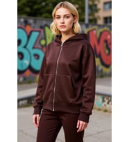 Kadın Kapüşonlu Düşük Kol Fermuarlı Örme Sweatshirt Fonksiyonel Dayanıklı Kaliteli Estetik