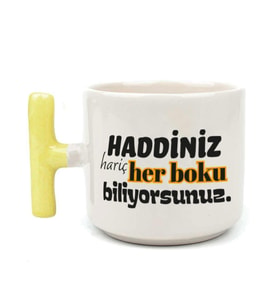 Haddiniz Hariç Her Boku Biliyorsunuz Baskılı Sarı Kulplu T Kupa