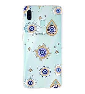 PrintiFy Samsung Galaxy A30 ile Uyumlu 1mm Slim Fit Nazar Boncuğu 5 Baskılı Şeffaf  Kılıf
