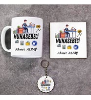Muhasebeci Kupa Bardak Altlık ve Anahtarlık Hediye Seti (Model 1)