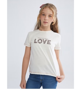 LCW Kids Ekru Bisiklet Yaka Kız Çocuk Tişört