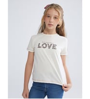 LCW Kids Ekru Bisiklet Yaka Kız Çocuk Tişört