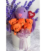 SOLE Premium Özel Hediye Kutusunda  45 cm Bunny Tavşan ve 5 Adet Turuncu Peluş Ayıcık Buketi (Kırmızı)