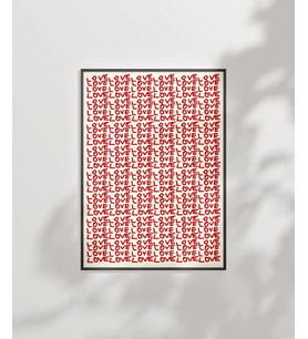 Çerçevesiz Poster Kırmızı Love Yazılı Tekrarlı Desen