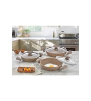 Oms 3004 6 Parça Bio Granit Sahan Seti 18-20-22 cm Kahverengi