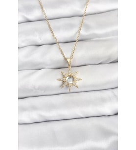 316L Çelik Zincir Gold Renk Kutup Yıldızı Model Zirkon Taşlı Kadın Kolye - TJ-BKO10861