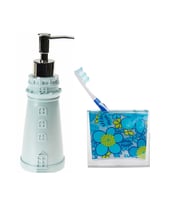 SIVI SABUNLUK,DİŞ FIRÇALIK 2 Lİ BANYO SETİ,DENİZ FENERİ VE MAVİ ÇİÇEKLİ