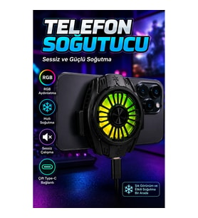 Çift Type-C Bağlantılı RGB Aydınlatmalı Sessiz Telefon Soğutucu Fan