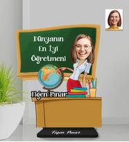 Öğretmenler Gününe Özel - Kişiye Özel Öğretmen Kadın Ahşap Biblo-4