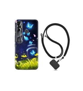 Tecno Spark 7 Pro Kılıf Desenli Silikon Boyun Askılı Neon Butterflys 1309