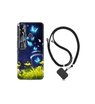 Tecno Spark 7 Pro Kılıf Desenli Silikon Boyun Askılı Neon Butterflys 1309