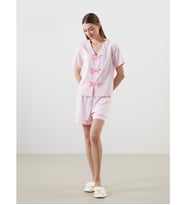 LCW DREAM Pembe V Yaka Çizgili Kadın Şortlu Pijama Takımı