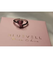 925 Ayar Gümüş Pembe Taşlı Kalpli Yüzük