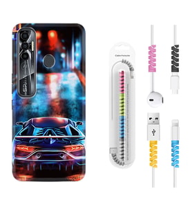 Tecno Spark 6 6 Go 8C 8 Pro 7 7 Pro Kılıf Kablo Koruma Spiral Silikon Neon Cars 1724