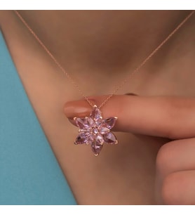 Pembe Taşlı Lotus Çiçeği Kolye-925 Ayar Gümüş