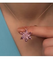 Pembe Taşlı Lotus Çiçeği Kolye-925 Ayar Gümüş
