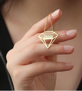 Gold Kaplama İsimli Elmas Figürlü Gümüş Kolye