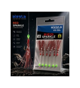 Alesta Red Sparkle Rig X0225 6 Kanca 0.35 Beden #6 Numara İğneli Kırmızı Simli Palamut Çaparisi A18-2006