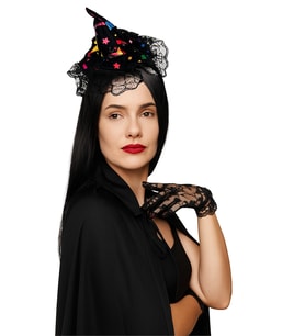 Halloween Cadılar Bayramı Taç Mini Cadı Şapkası Tüllü Renkli Model Parti Aksesuarı