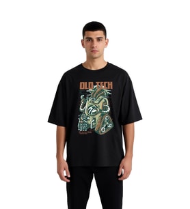 Erkek Oversize Tişört Retro Teknoloji Baskı Dijital Baskılı Nostaljik Tasarım Rahat Kesim Günlük