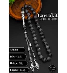 Erkek Doğal Taş Tesbih Lavrakit Tesbih 8 mm BT038 (Gri)