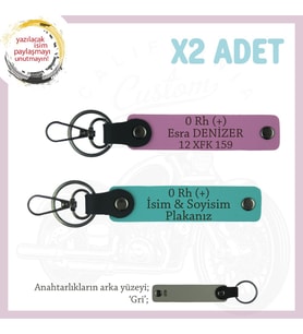 Biker Dostlarına, İsim Plaka ve 0 Rh (+) Kan Grubu, Klas Motorcu Anahtarlığı x2, K Turkuaz-Pembe-Gr (Çok Renkli)