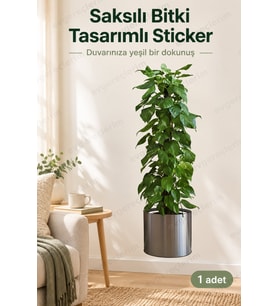 Saksılı Bitki Desenli Dekoratif Duvar Stickerı 90x30 cm