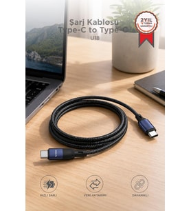 Torima Şarj Kablosu Type-C to Type-C Data Kablo U18 Siyah